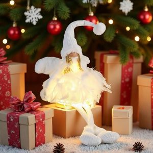 Коледна декорация - Светещ ангел с пера