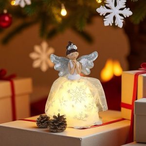 Коледна декорация - Светеща фея с крила сребърна