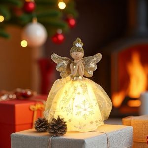 Коледна декорация - Светеща фея с крила златна