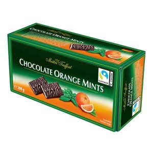 Школадови бонбони Maître Truffout с тъмен шоколад и пълнеж от портокал и мента 200 г